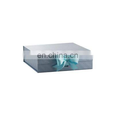 Fancy design custom printing blue luxury wedding favors flip box for gift glitter folding packaging box with magnetic ribbon