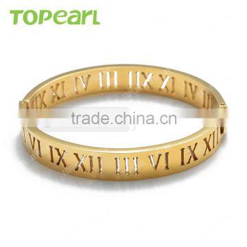 Topearl Jewelry Wholesale Stainless Steel Bangle Classic Roman Numeral Bangle Gold MEB400 photo-2