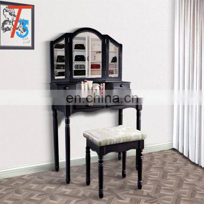 Black Color Corner Dressing Table Makeup Table Vanity Table With Stool And Mirror