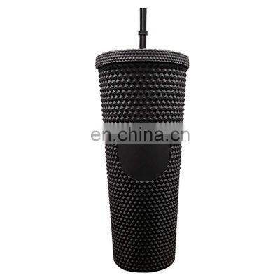 Christmas Gift 20OZ Black Acrylic Tumbler Cup Studded Matte Tumblers Food Grade Cups With Straw And Lid