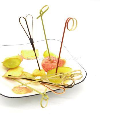 China Supplier High Quality Disposable heart looped bamboo ring picks bamboo knot party picks