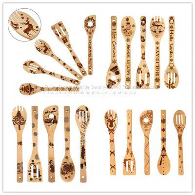 Wholesale Christmas cooking bamboo utensil set burned Original bamboo wood Manufacturer