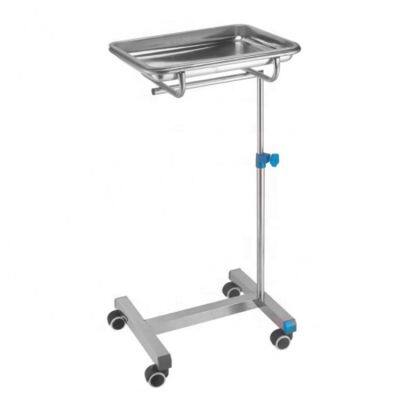 Adjustable Height Stainless Steel Medical Trolley Surgical Tray Stand Mayo Table With Wheel