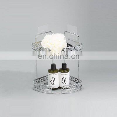 Hot Sales Adhesive Corner Shower Caddy Two Tier Iron Wire Rack in Bathroom photo-4