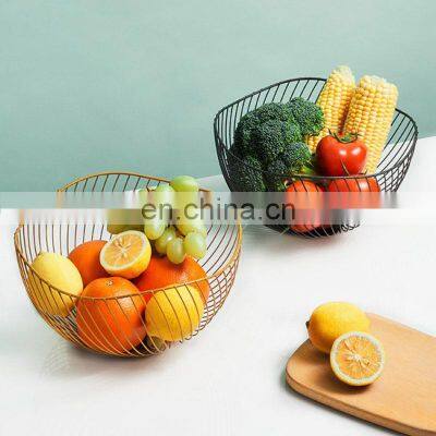 European Nordic Creative Luxury Decorated Wire Veg Mesh Gift Stand Gold Black Countertop Fruit Wash Basket