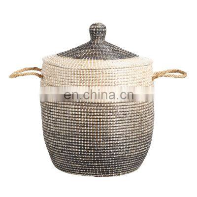 Hot Sale Ombre Seagrass Laundry Tote Basket With Lid Wholesale