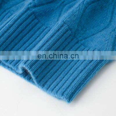 Vintage Winter Women's Crew Neck Pure Cashmere Sweater Rhombus Knitted Pattern With Jacquard Technique OEM Service Available