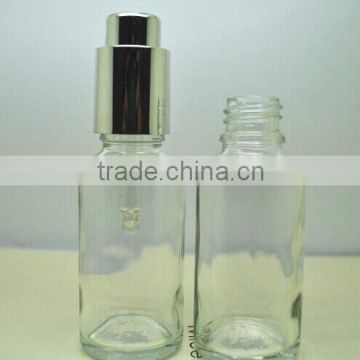 50ml clear essential oil glass bottle with shiny silver press button dropper