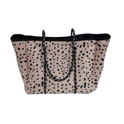 Leopard Pattern Printed Neoprene Large Tote Bags Travel Gym Beach Handbag