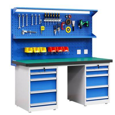 Mesa de trabalho ESD de estrutura de aço para laboratório - Resistente e com altura ajustável, com painel de pinos e gavetas, mesa antiestática para testes eletrônicos