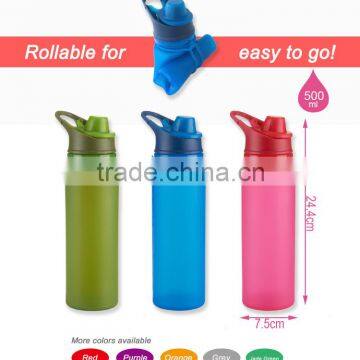 2016NEW, 500ml/16oz Foldable Water Bottle ,WITH HAND-HELD CAP, Silicone sports bottle BPA Free