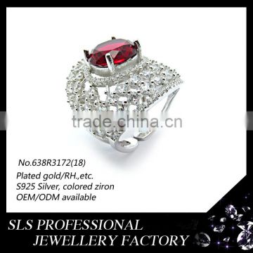 American style 14k white gold plated ruby and diamond 2016 fashion jewelry big ring