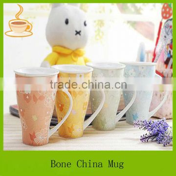 simple designs bone china mug with lid / white porcelain tea cup / ceramic cup alibaba express