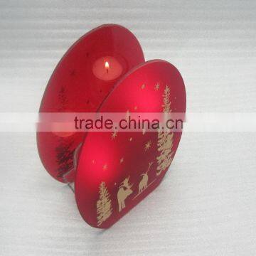 2016 Hottest Wholesale Round Shape Christmas Red Frosted Glass Candle Holder photo-3