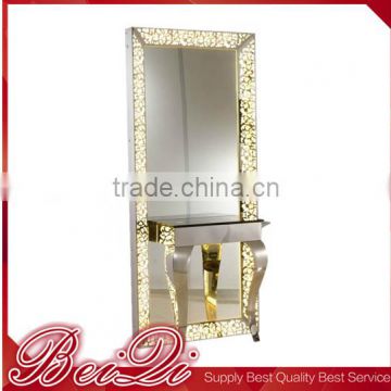 Luxury Salon Wall table with table barber shop modern design decoration makeup mirror hair dressing mirror table salon mirror