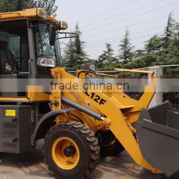 Hydraulic 1.2ton wheel loader,fork,4wd with CE,49.6HP engine,joystick,wider tyre,cabin,adjustable steering