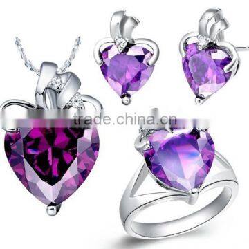 Cheap Fashion Fancy Purple Heart Shape Zircon Jewelry Set