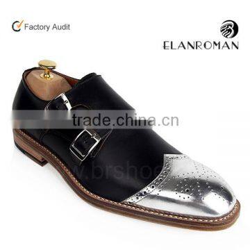 Silver patent leather toe and black leather upper shoes design