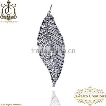 Natural Diamond Pave Leaf Charm, Diamond Silver Charm, 925 Sterling Silver Charm, Designer Handmade Pave Jewelry Manufacturer