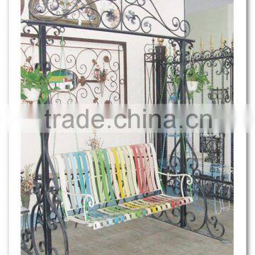 LC-85684 Modern garden park colorful rainbow street rest iron swing bench