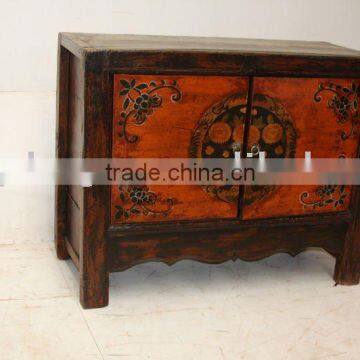 Chinese antique beautiful Mongolia hand painted cabinet two doors