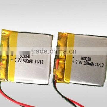 Rechargeable Lithium polymer battery 603030 520mAh 3.7V