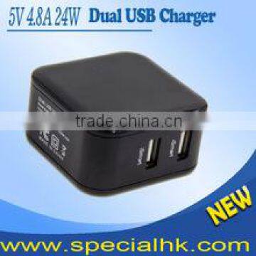 24W 5V 4.8A 2 port dual usb wall charger for phone CE ROHS FCC approved