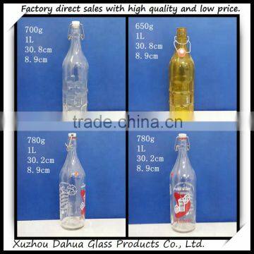 1L glass oil bottle with metal clip