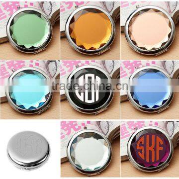 Customized Monogram Initial Logo Crystal Compact Pocket Mirrors