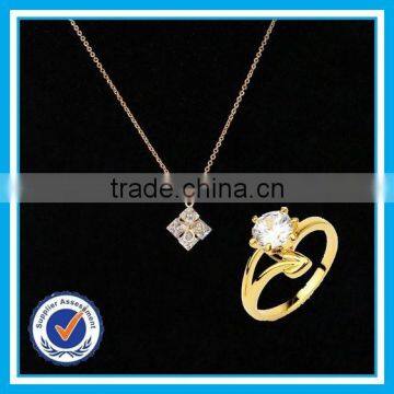 Real zircon necklace ring set fancy stainless steel jewelry set