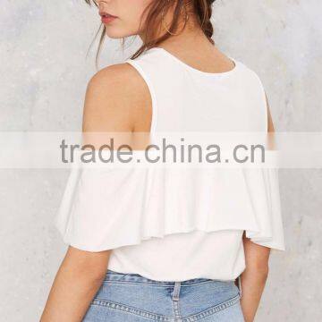 Solid Color Cold Shoulder Ladies Ruffle Top photo-4