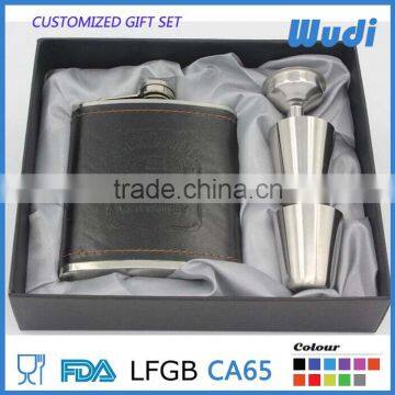 pu wrapped hip flask set with shot glass HSET15