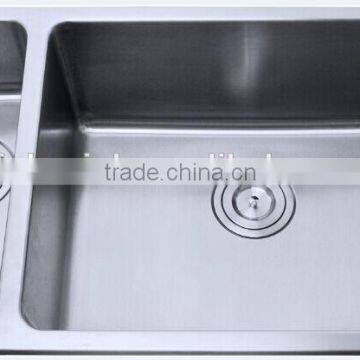 Small radius undermount double bowl stainless steel wash basin