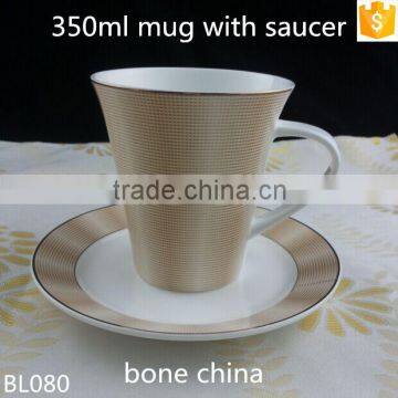 350ml Gloden Color Mug Cup and Saucer