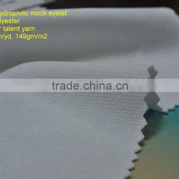 Circular knit hydrophilic mock eyelet cooling polyester fabric