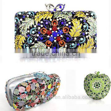 Wedding Bridal Crystal Rhinestone Evening Clutch Bags Purse Flower Colorful Handbags