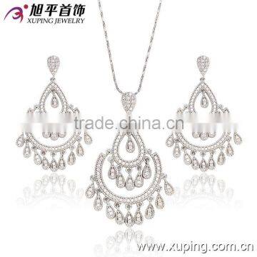 62847 2016 hot sale african plating white color and dubai design jewelry set of ear and pendant for women