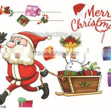 Happy Christmas Santa Claus colorful glass No glue static stickers