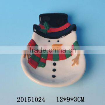 Decorative ceramic christmas candy dish with snowman painting