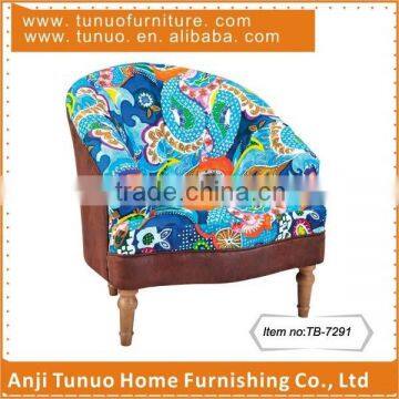 TB-7291, Relax sofa chair, Accent coffee chair with Flower pattern fabric and Gourd rubber wood legs