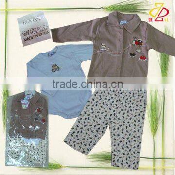 boy's interlock romper 3pcs suit -32198-a