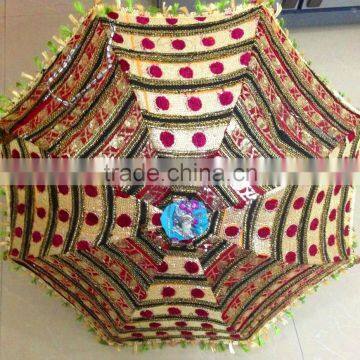 Rajasthani Hand Embroidered Parasol Designer Folding Indian Sequins Umbrella