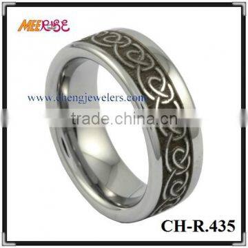 2015 Celtic Woven Celtic Knot Engraved Black Band for Man Dome Ring/cheap Celtic Ring photo-3