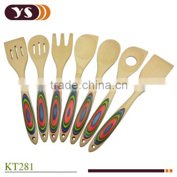 7 pieces beech wood and pakkawood kitchenware set