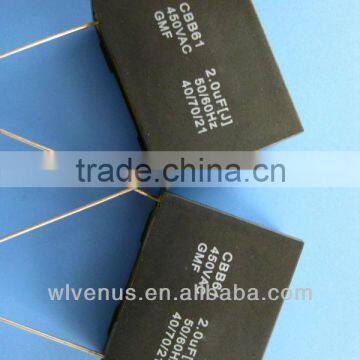 black plastic case square type cbb61 fan capacitor 250v