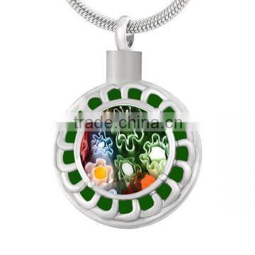 SRP8363 Round Murano Glass Urn Jewelry Cremation Jewelry Murano Glass Stainless Steel Cremation Urn Pendant