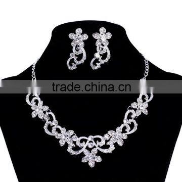 2014 new design flower shaped wedding bridal crystal rhinestone fancy cheap necklace jewelry set