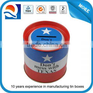 High-end round tin money box, metal coin saving tin can