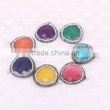 Mix Color Faceted Water Drop Stone Pendant Druzy Jewelry with Pave Crystal