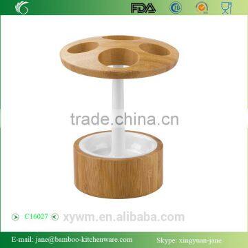 White and natural Bamboo Toothbrush Holder Stand